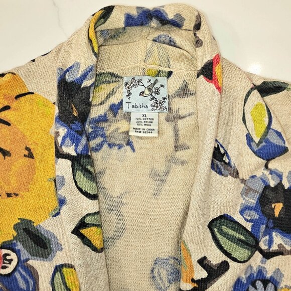 Tabitha Floral Open Front Cardigan XL Wool Blend Draped Wrap - Picture 11 of 11